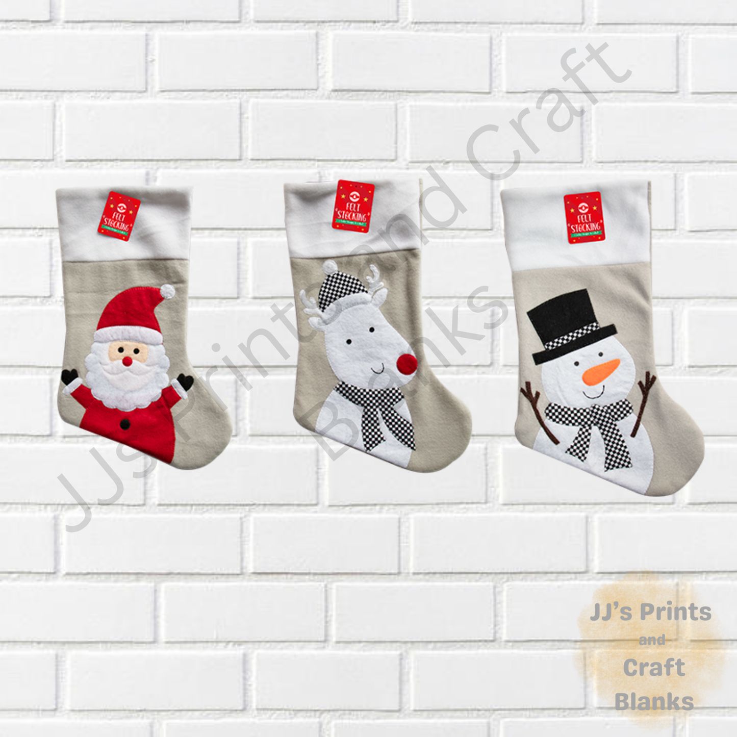 Felt Grey Embroidered Felt Stocking 46cm x 20cm