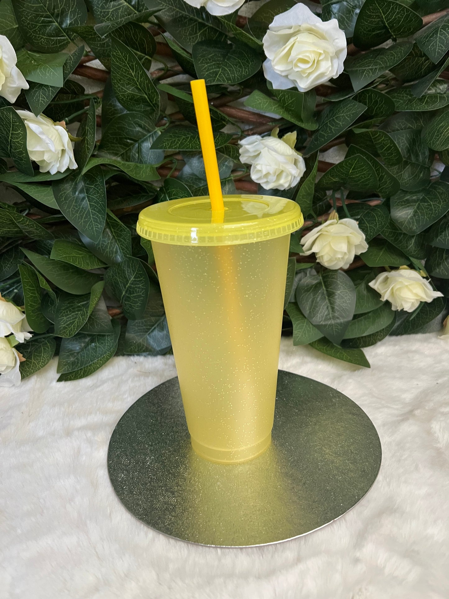 24oz yellow glitter cold cup