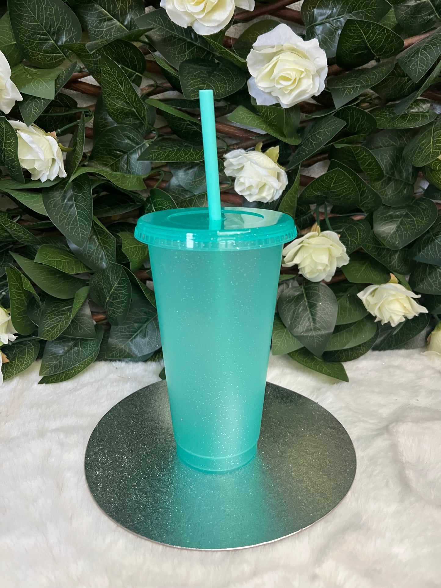 24oz green glitter cold cup