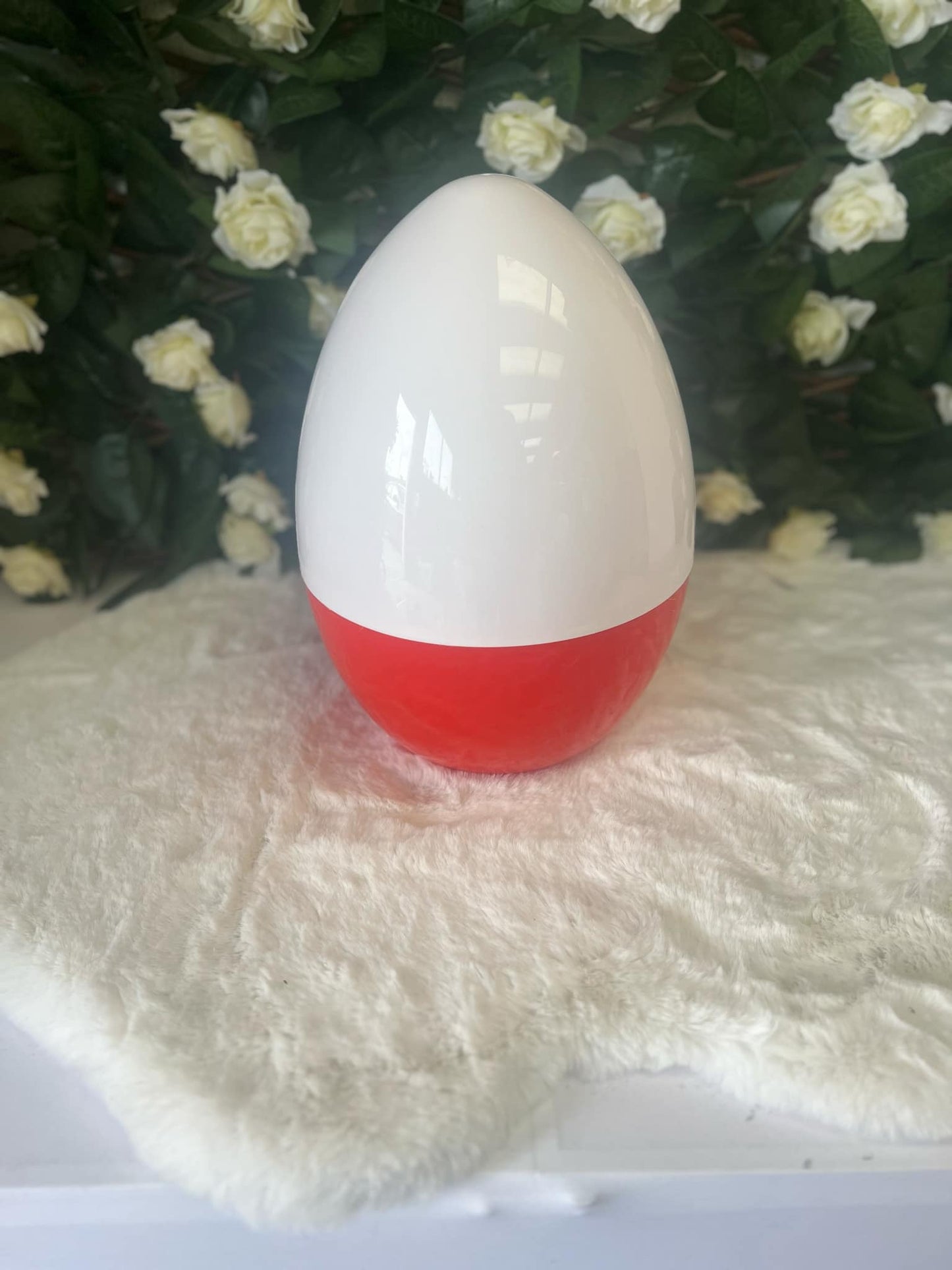 White/ deep orange JUMBO 14inch fillable Easter egg ( please read description )