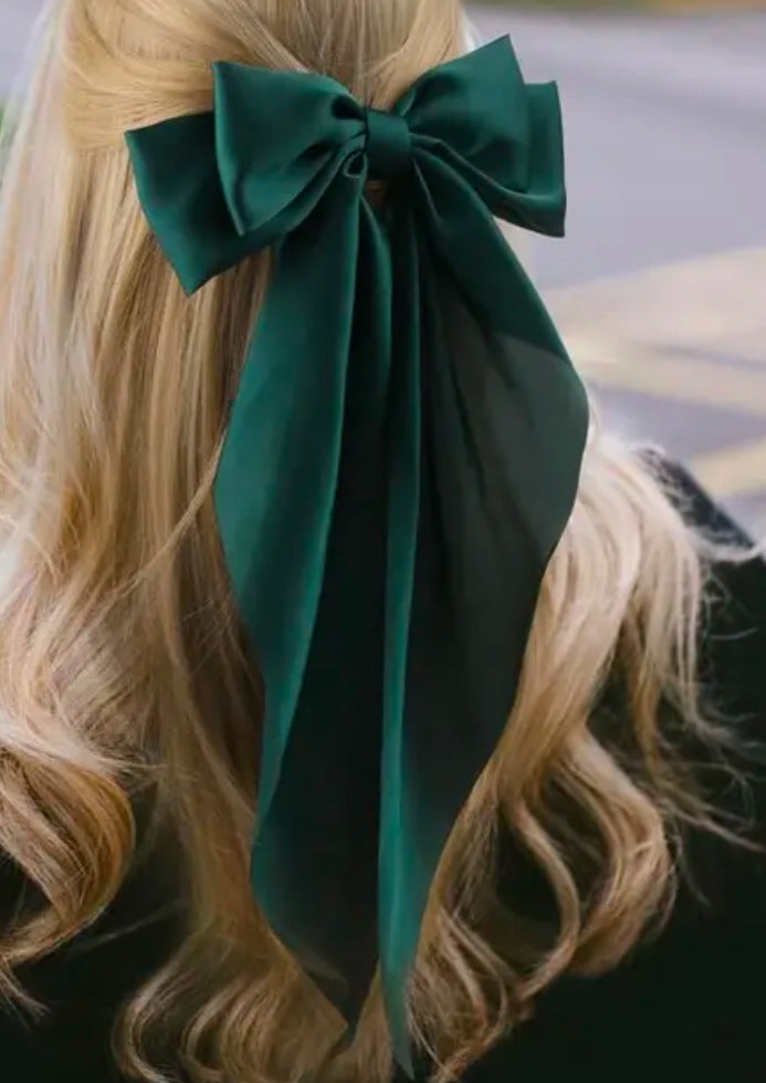 Extra large dark green silk hair bow