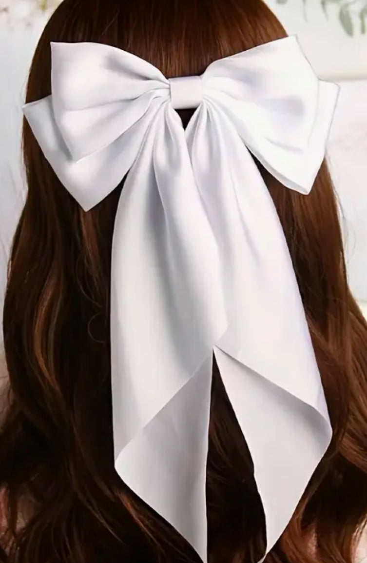 Extra large white silk hair bow