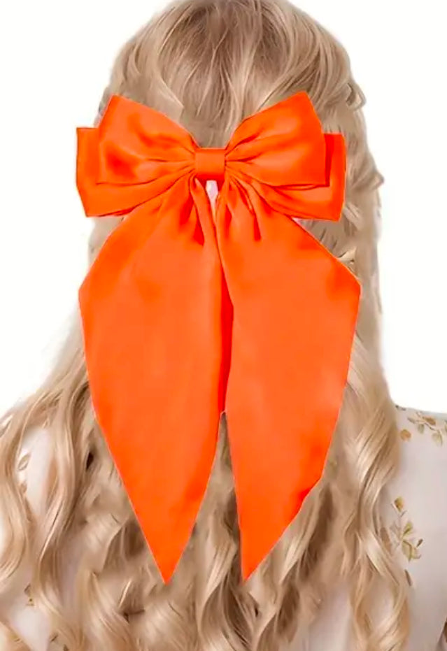 Extra large orange silk hair bow