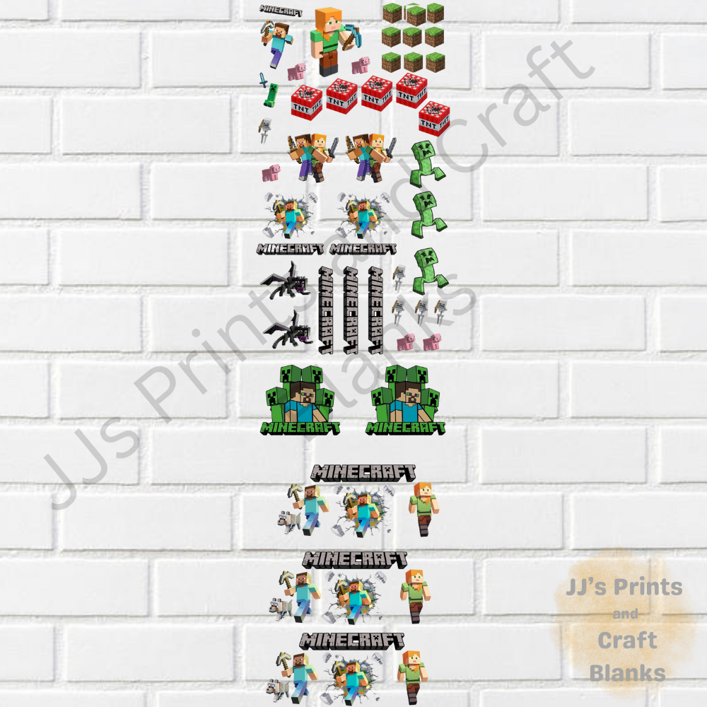 Pre made uv-dtf minecraft 1m gang sheet