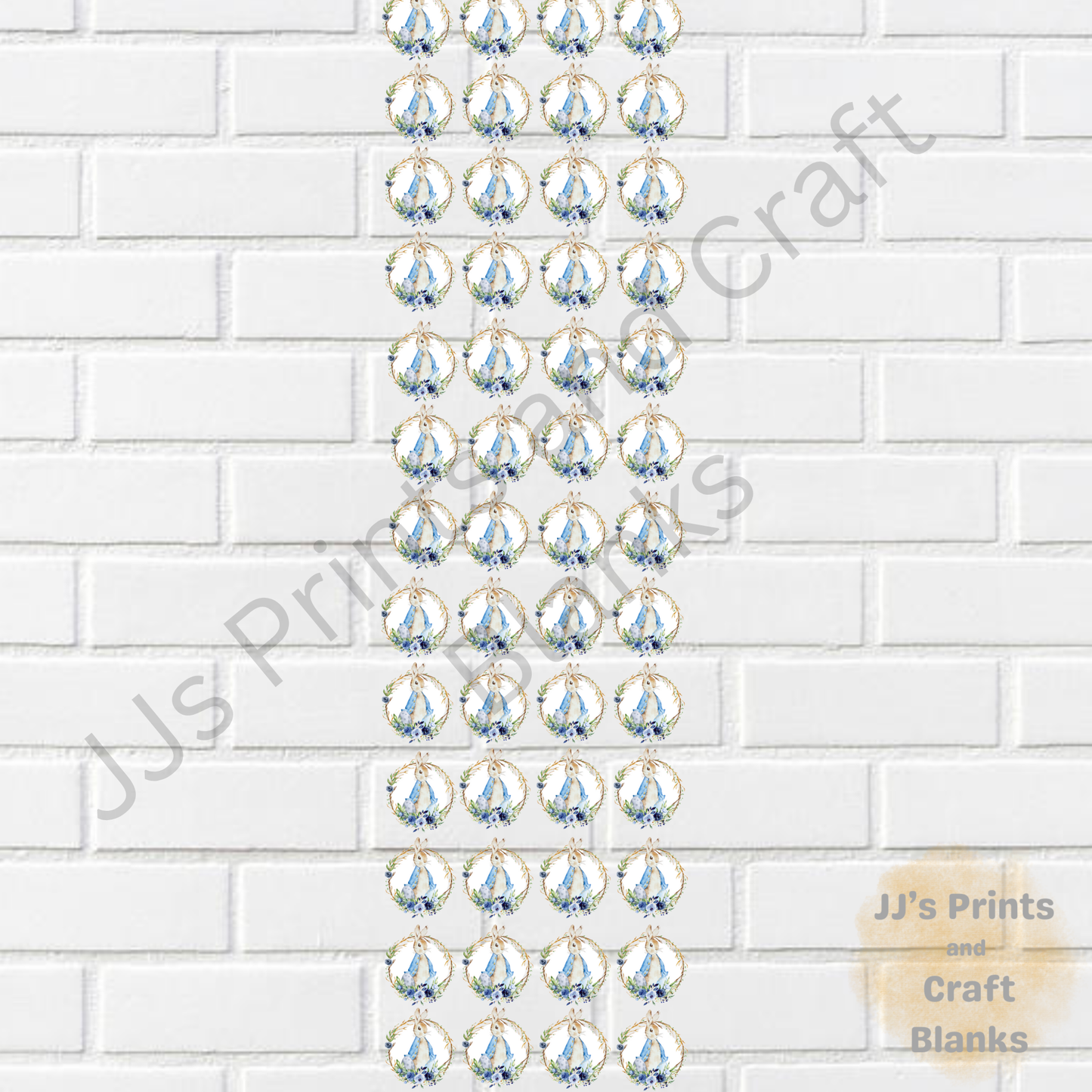 Pre made uv-dtf 7cm blue rabbit 1 meter gang sheet
