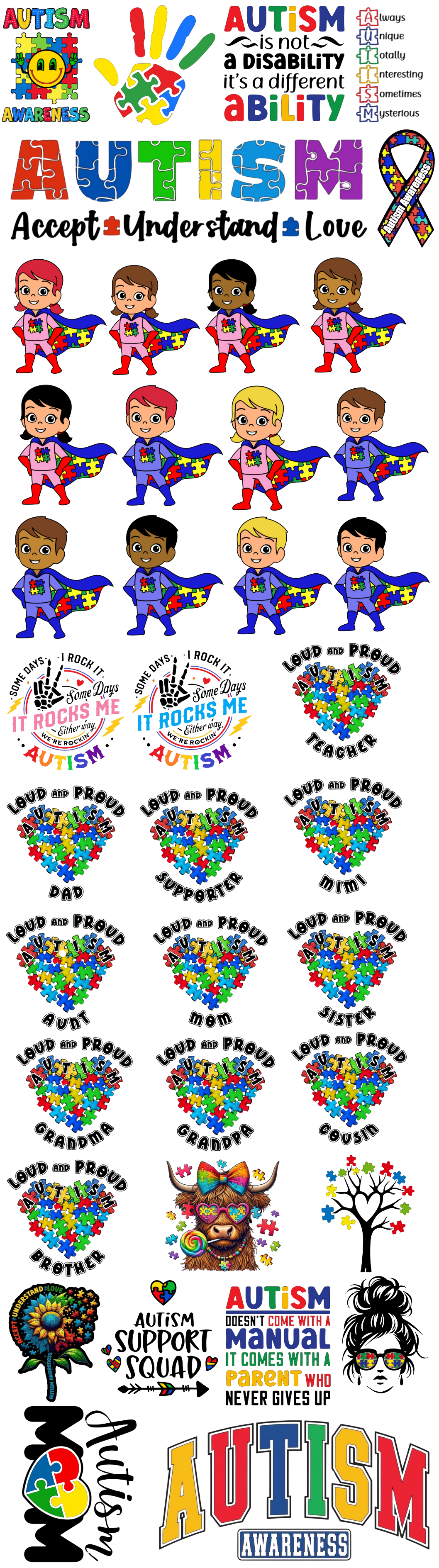 Pre made uv-dtf autism design 1 meter gang sheet