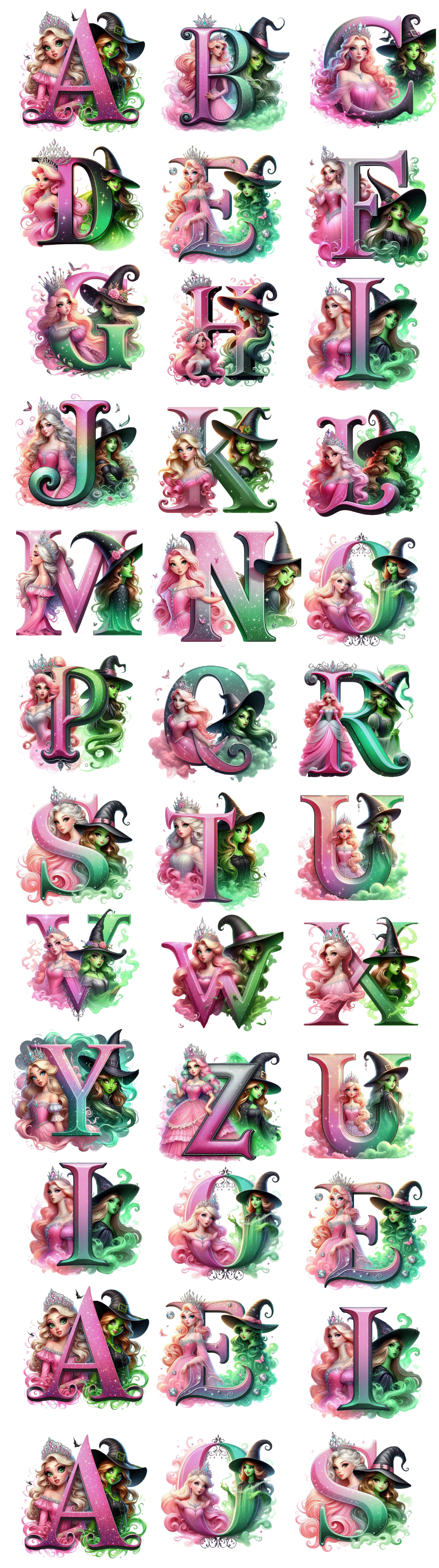 pre made uv-dtf wicked letters 1m gang sheet