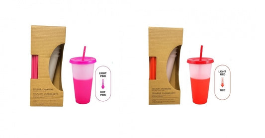24oz Colour Changing Drinking Cup With Straw Pack of 5