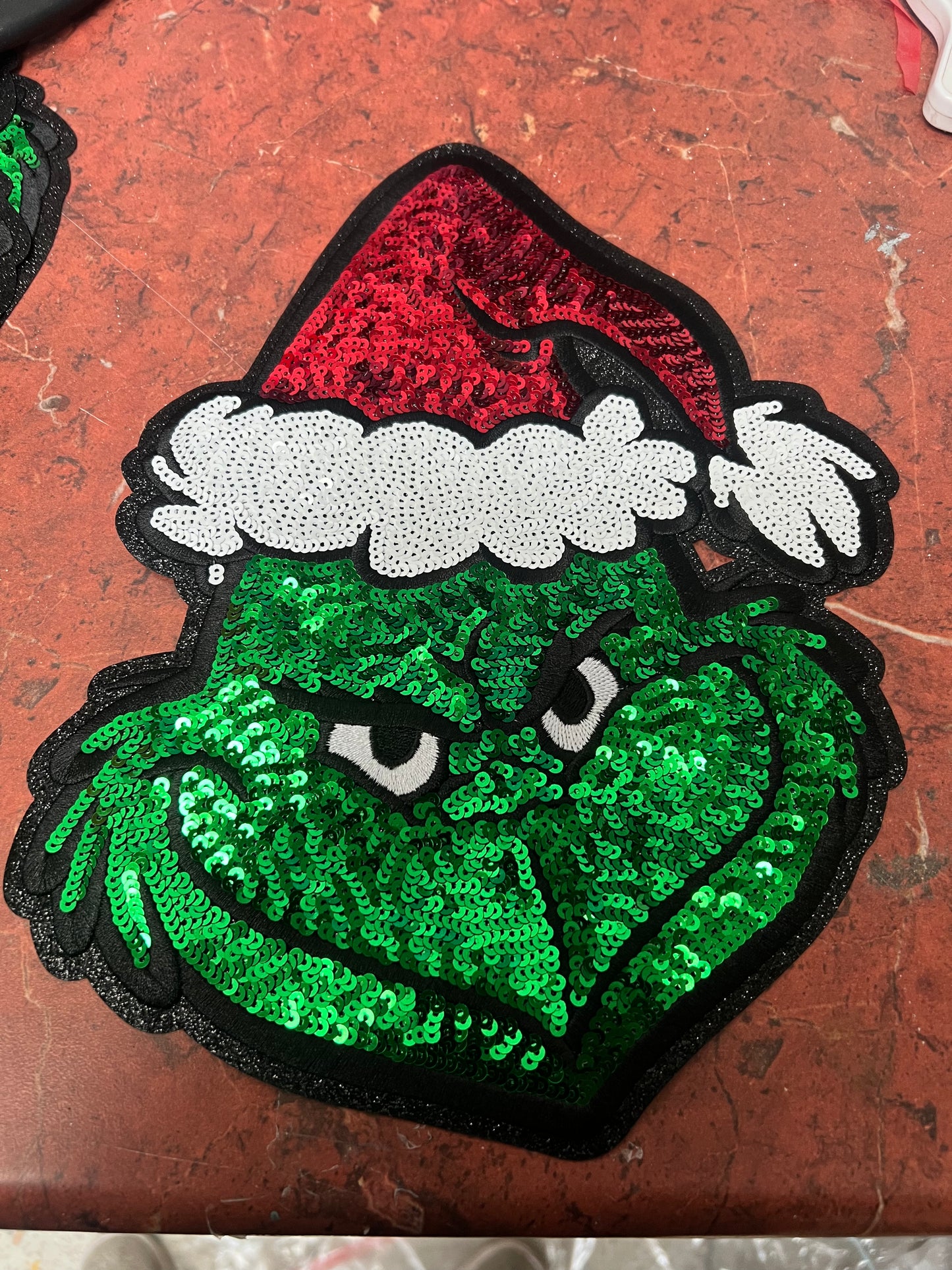 Large sequin grinch clothing transfer
