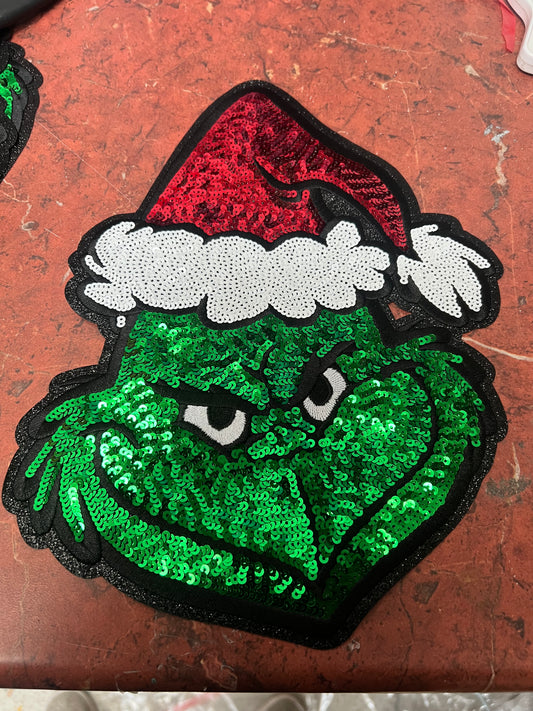 Large sequin grinch clothing transfer