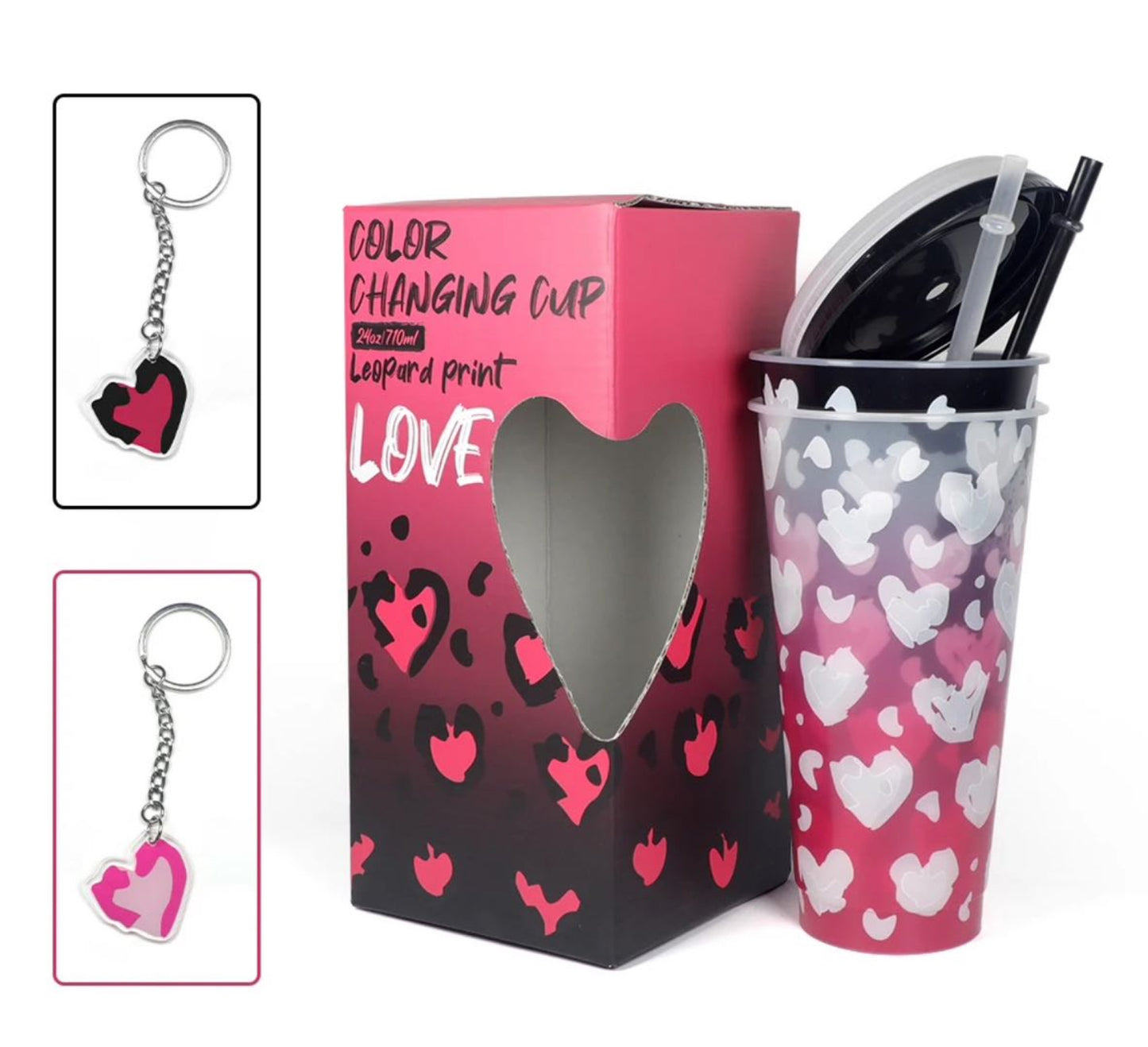 Valentines 24oz colour changing cold cup set