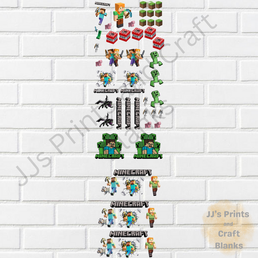 Pre made uv-dtf minecraft 1m gang sheet