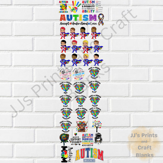 Pre made uv-dtf autism design   1 meter gang sheet