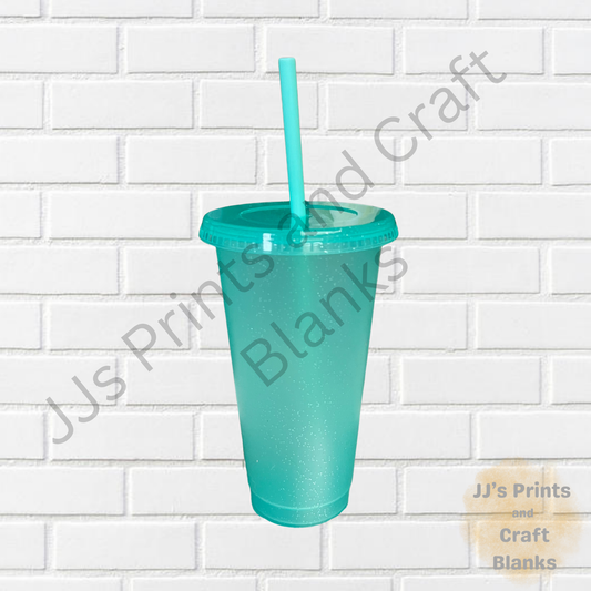 24oz green glitter cold cup