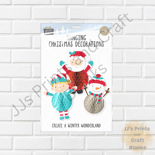 Hanging Xmas Honeycomb Decorations 3 Pack