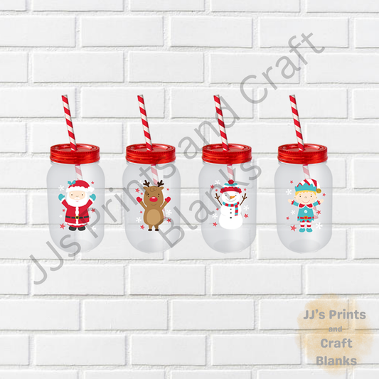 Christmas Mason Drinking Jar & Straw 500ml