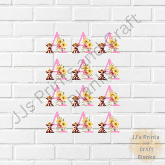 pink uv-dtf alphabet letters