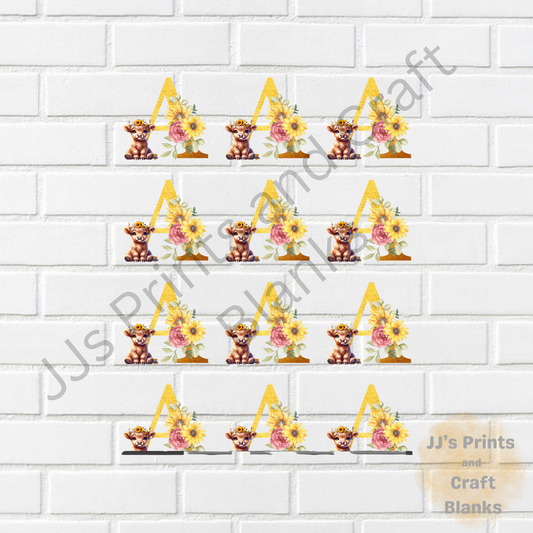 Gold uv-dtf alphabet letters