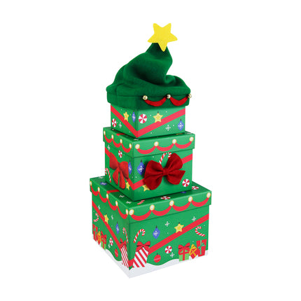 50cm CHRISTMAS 3PC PLUSH STACKING BOX TREE