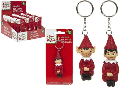 Polystone Hand Painted Naughty But Lucky Elf Keyring 2