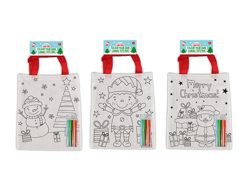 Christmas Colour Your Own Canvas Tote Bag
