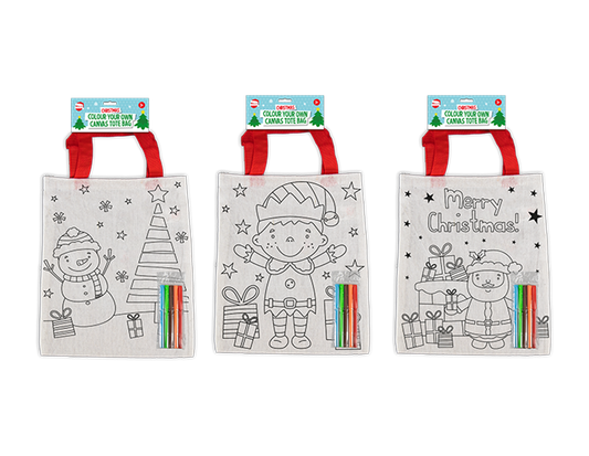 Christmas Colour Your Own Canvas Tote Bag