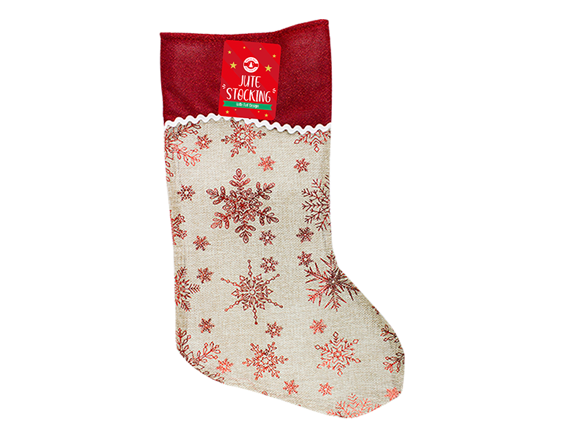 Christmas Jute Foil Printed Stocking 20cm x 48cm