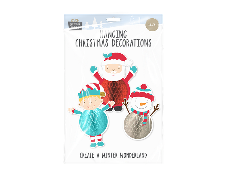 Hanging Xmas Honeycomb Decorations 3 Pack