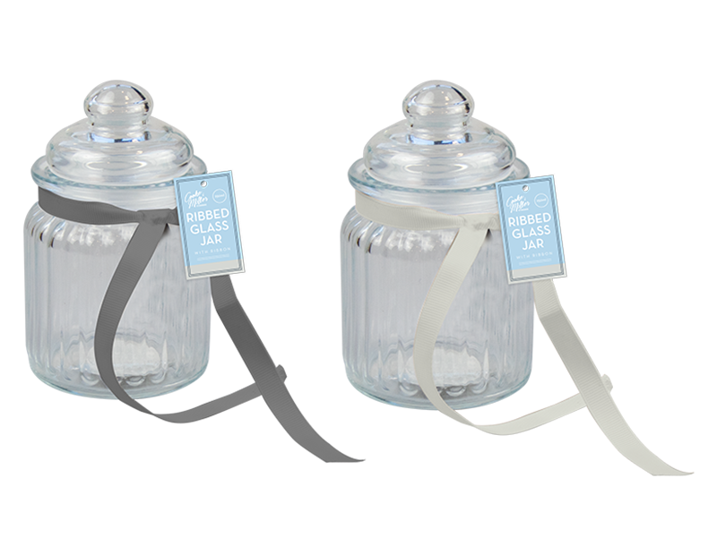 Ribbed Glass Jar with Ribbon 250ml